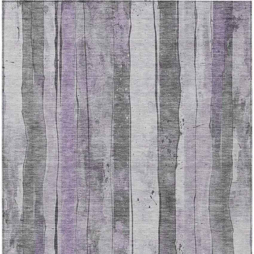 Lavender And Gray Striped Washable Indoor Outdoor Area Rug Photo 3