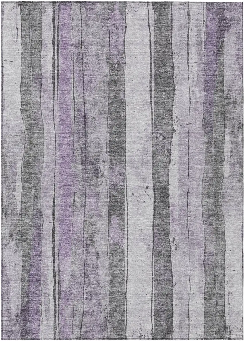 Lavender And Gray Striped Washable Indoor Outdoor Area Rug Photo 8