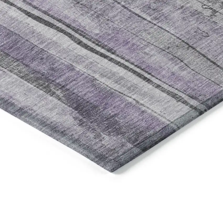 Lavender And Gray Striped Washable Indoor Outdoor Area Rug Photo 9