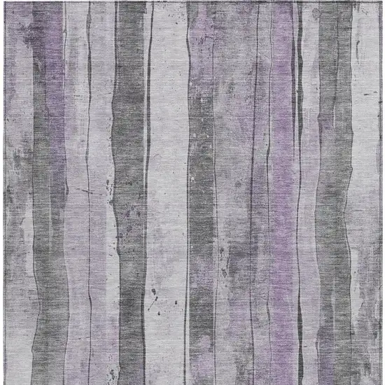 Lavender And Gray Striped Washable Indoor Outdoor Area Rug Photo 3