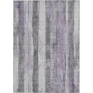 Photo of Lavender And Gray Striped Washable Indoor Outdoor Area Rug