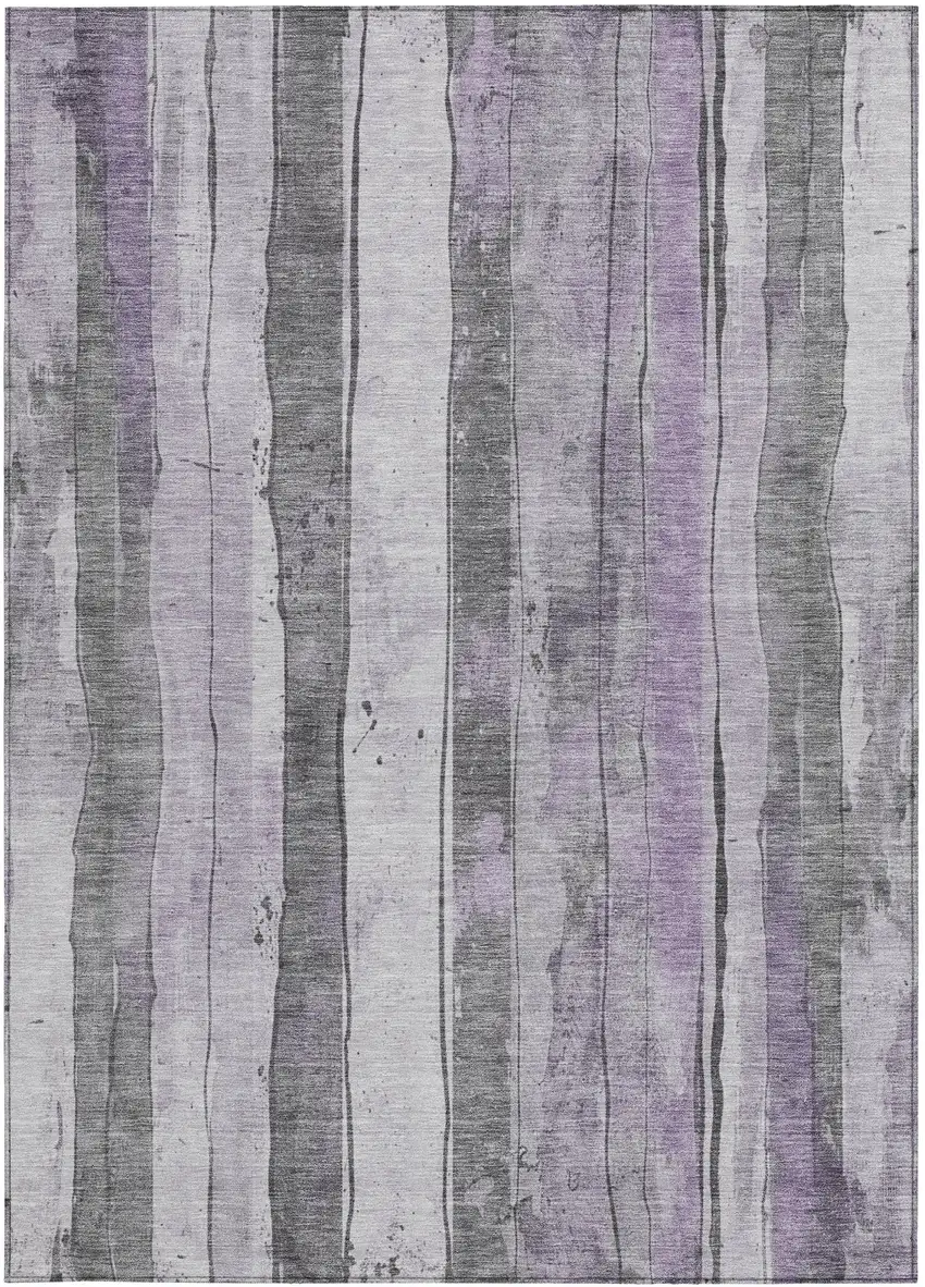 Lavender And Gray Striped Washable Indoor Outdoor Area Rug Photo 4