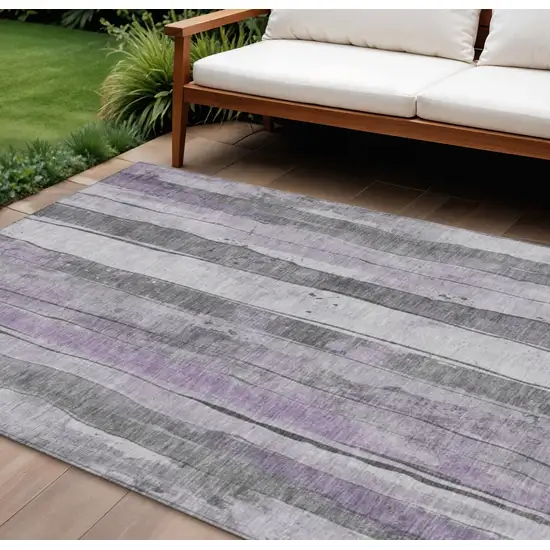Lavender And Gray Striped Washable Indoor Outdoor Area Rug Photo 2