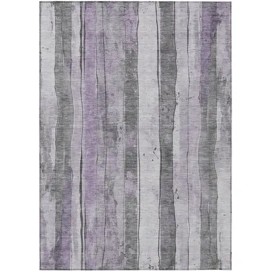 Lavender And Gray Striped Washable Indoor Outdoor Area Rug Photo 1