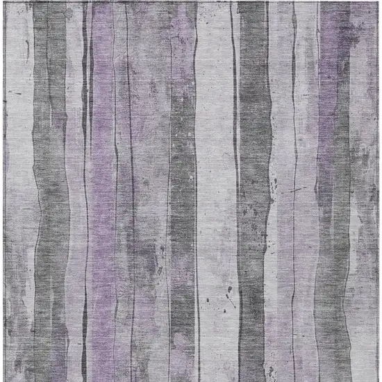 Lavender And Gray Striped Washable Indoor Outdoor Area Rug Photo 4