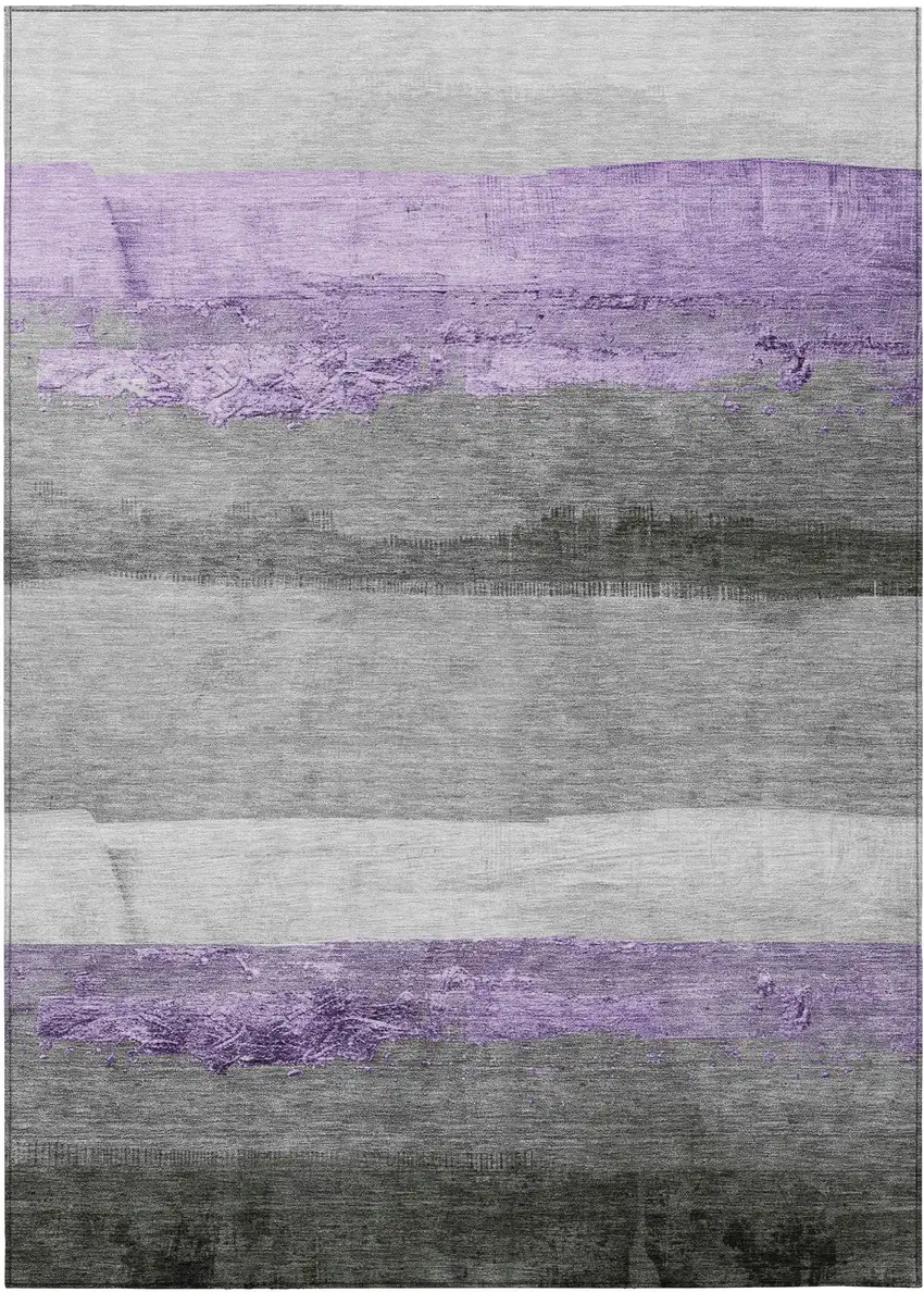Lavender And Gray Striped Washable Indoor Outdoor Area Rug Photo 8