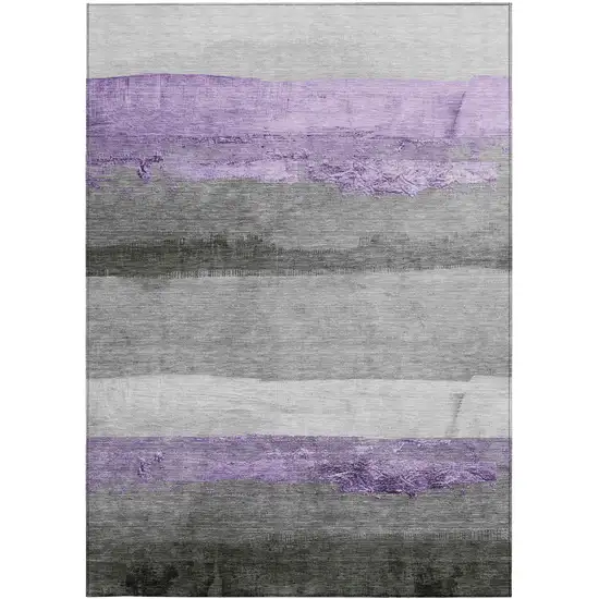 Lavender And Gray Striped Washable Indoor Outdoor Area Rug Photo 9