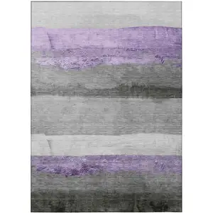 Photo of Lavender And Gray Striped Washable Indoor Outdoor Area Rug