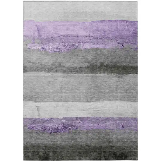 Lavender And Gray Striped Washable Indoor Outdoor Area Rug Photo 1