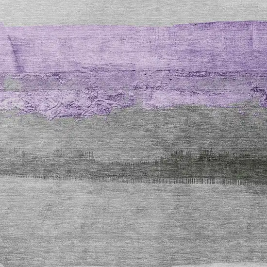 Lavender And Gray Striped Washable Indoor Outdoor Area Rug Photo 3