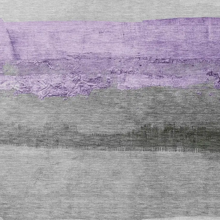 Lavender And Gray Striped Washable Indoor Outdoor Area Rug Photo 3