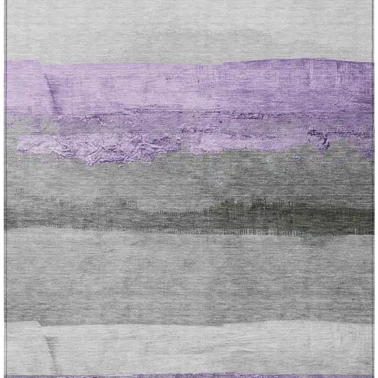 Lavender And Gray Striped Washable Indoor Outdoor Area Rug Photo 7
