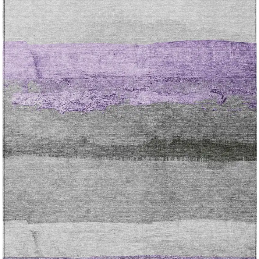 Lavender And Gray Striped Washable Indoor Outdoor Area Rug Photo 7