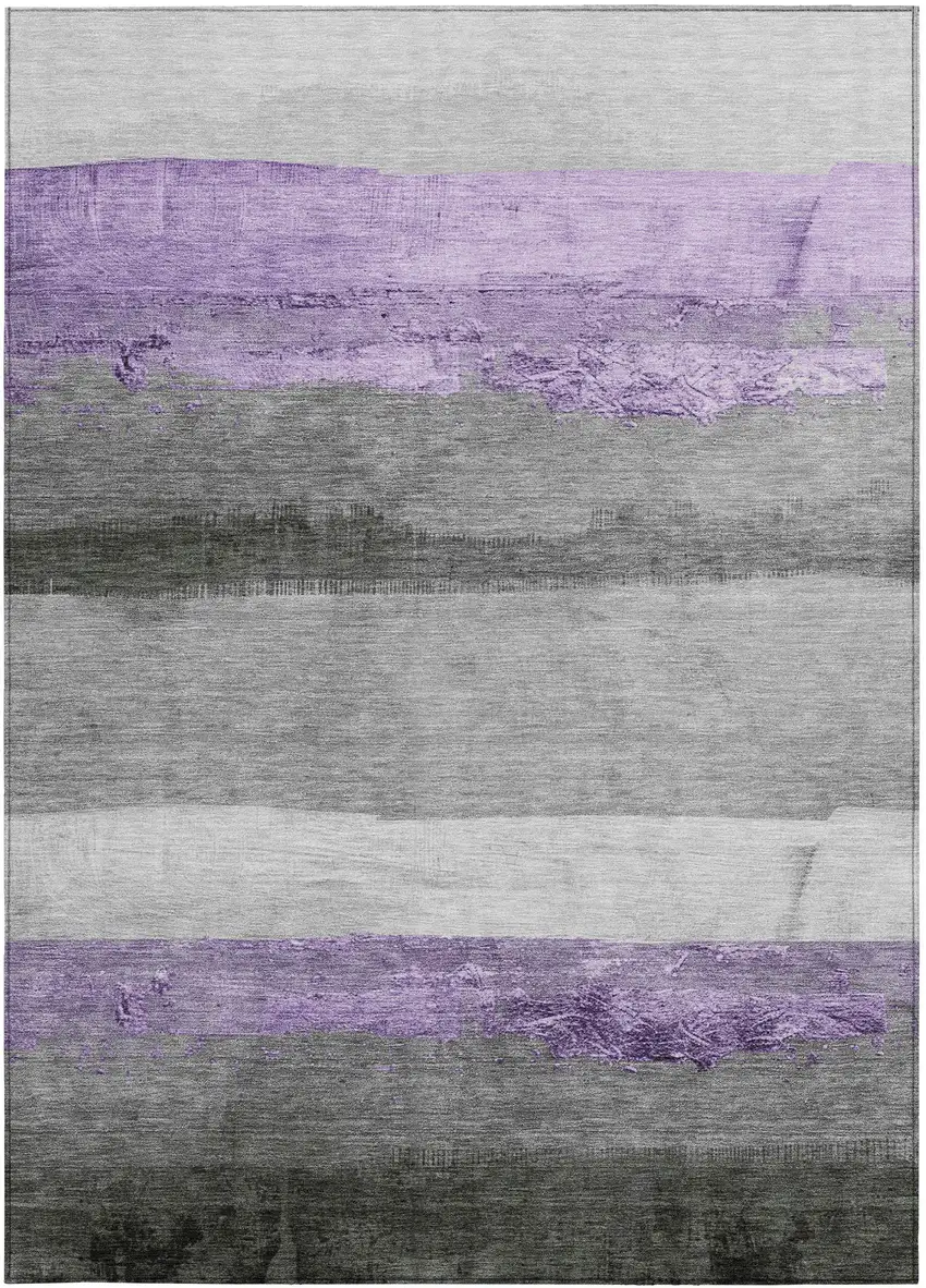 Lavender And Gray Striped Washable Indoor Outdoor Area Rug Photo 4