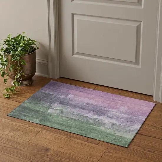 Lavender And Green Abstract Washable Area Rug With UV Protection Photo 1