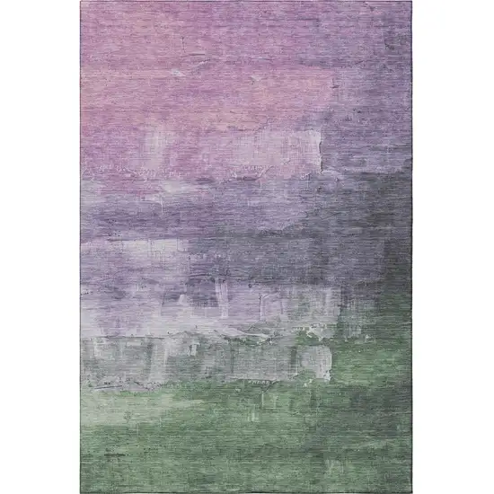 Lavender And Green Abstract Washable Area Rug With UV Protection Photo 4