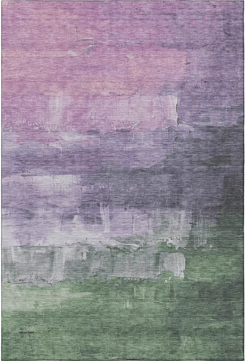 Lavender And Green Abstract Washable Area Rug With UV Protection Photo 4