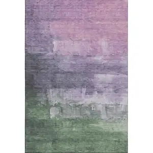 Photo of Lavender And Green Abstract Washable Area Rug With UV Protection