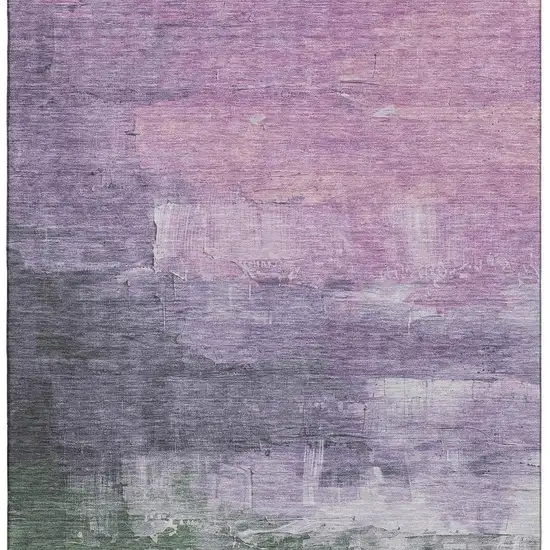 Lavender And Green Abstract Washable Area Rug With UV Protection Photo 3