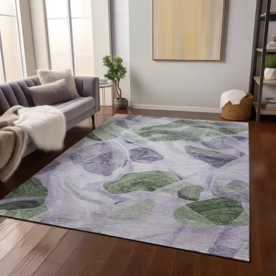Lavender And Green Abstract Washable Indoor Outdoor Area Rug Photo 6