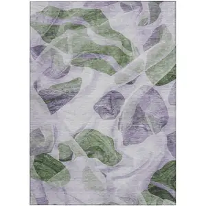Photo of Lavender And Green Abstract Washable Indoor Outdoor Area Rug