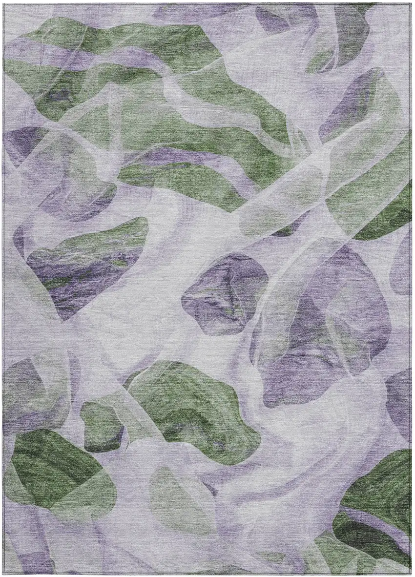 Lavender And Green Abstract Washable Indoor Outdoor Area Rug Photo 1