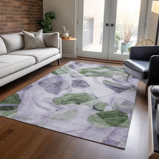 Lavender And Green Abstract Washable Indoor Outdoor Area Rug Photo 5
