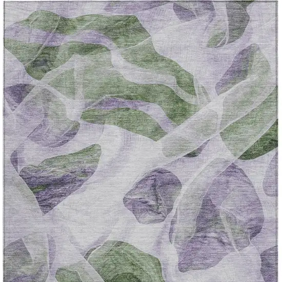 Lavender And Green Abstract Washable Indoor Outdoor Area Rug Photo 3