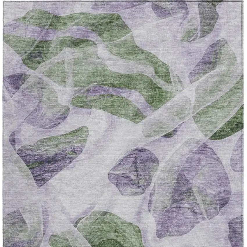 Lavender And Green Abstract Washable Indoor Outdoor Area Rug Photo 3