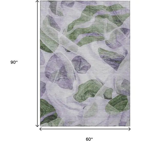 Lavender And Green Abstract Washable Indoor Outdoor Area Rug Photo 9