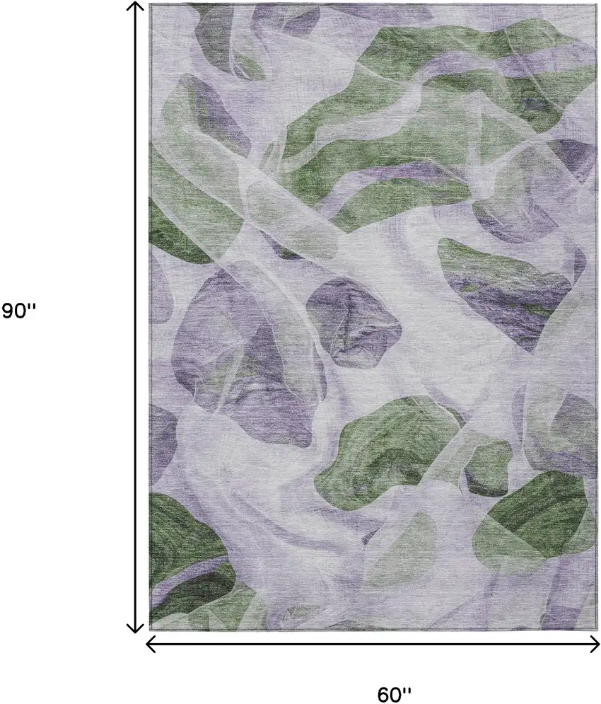 Lavender And Green Abstract Washable Indoor Outdoor Area Rug Photo 9