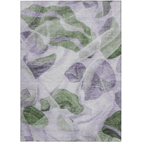 Lavender And Green Abstract Washable Indoor Outdoor Area Rug Photo 1