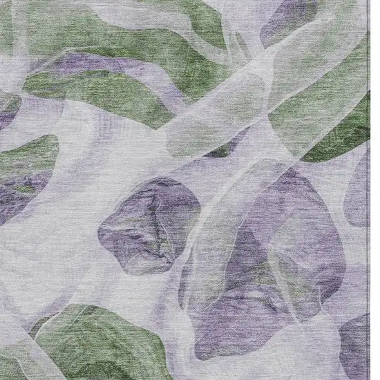 Lavender And Green Abstract Washable Indoor Outdoor Area Rug Photo 3