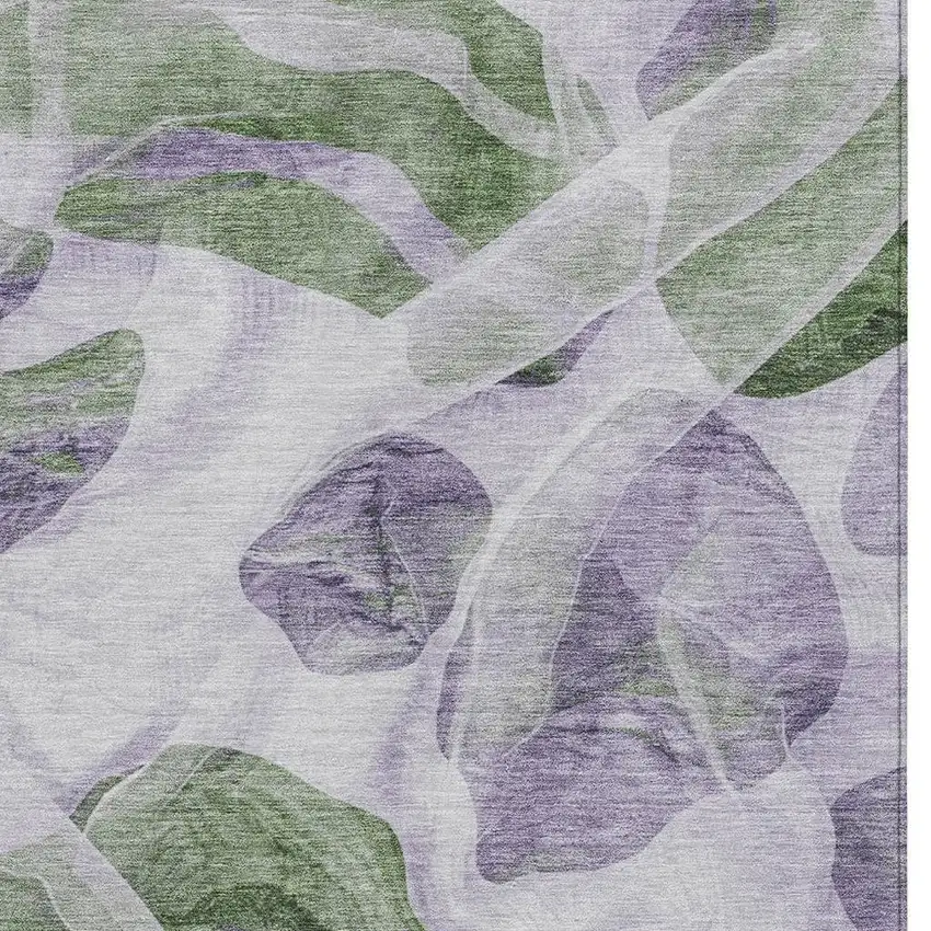 Lavender And Green Abstract Washable Indoor Outdoor Area Rug Photo 3
