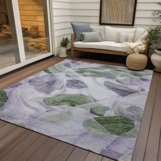Lavender And Green Abstract Washable Indoor Outdoor Area Rug Photo 4