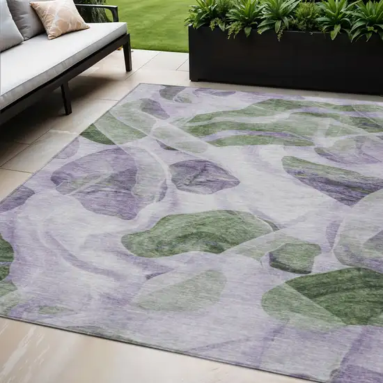 Lavender And Green Abstract Washable Indoor Outdoor Area Rug Photo 2