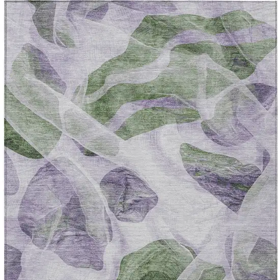 Lavender And Green Abstract Washable Indoor Outdoor Area Rug Photo 9