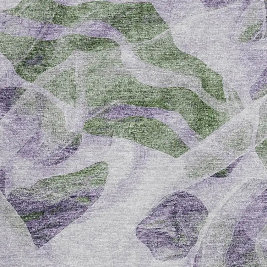 Lavender And Green Abstract Washable Indoor Outdoor Area Rug Photo 3