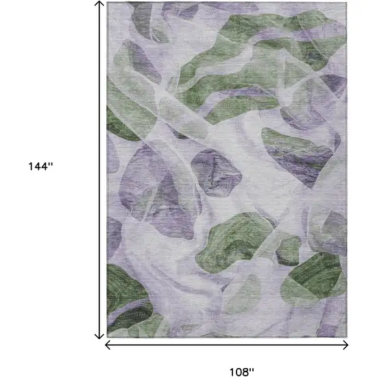 Lavender And Green Abstract Washable Indoor Outdoor Area Rug Photo 9