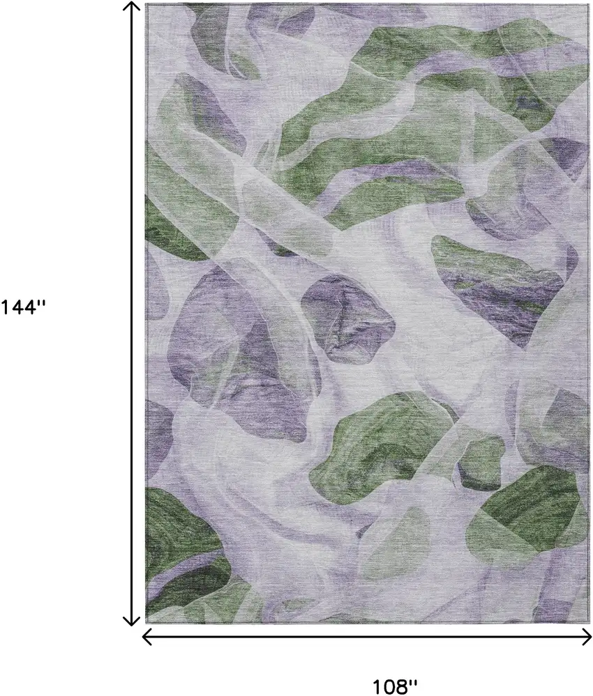 Lavender And Green Abstract Washable Indoor Outdoor Area Rug Photo 9