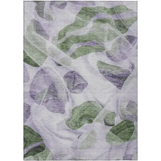 Lavender And Green Abstract Washable Indoor Outdoor Area Rug Photo 8