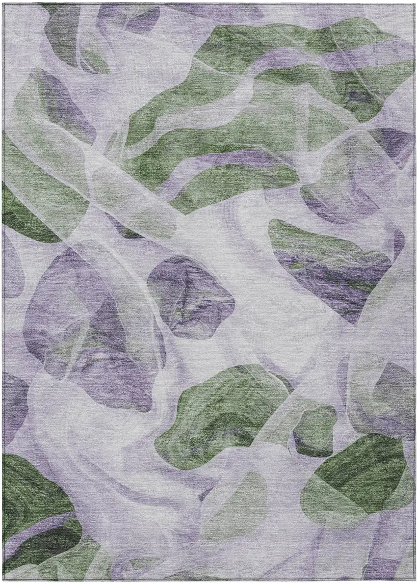Lavender And Green Abstract Washable Indoor Outdoor Area Rug Photo 8