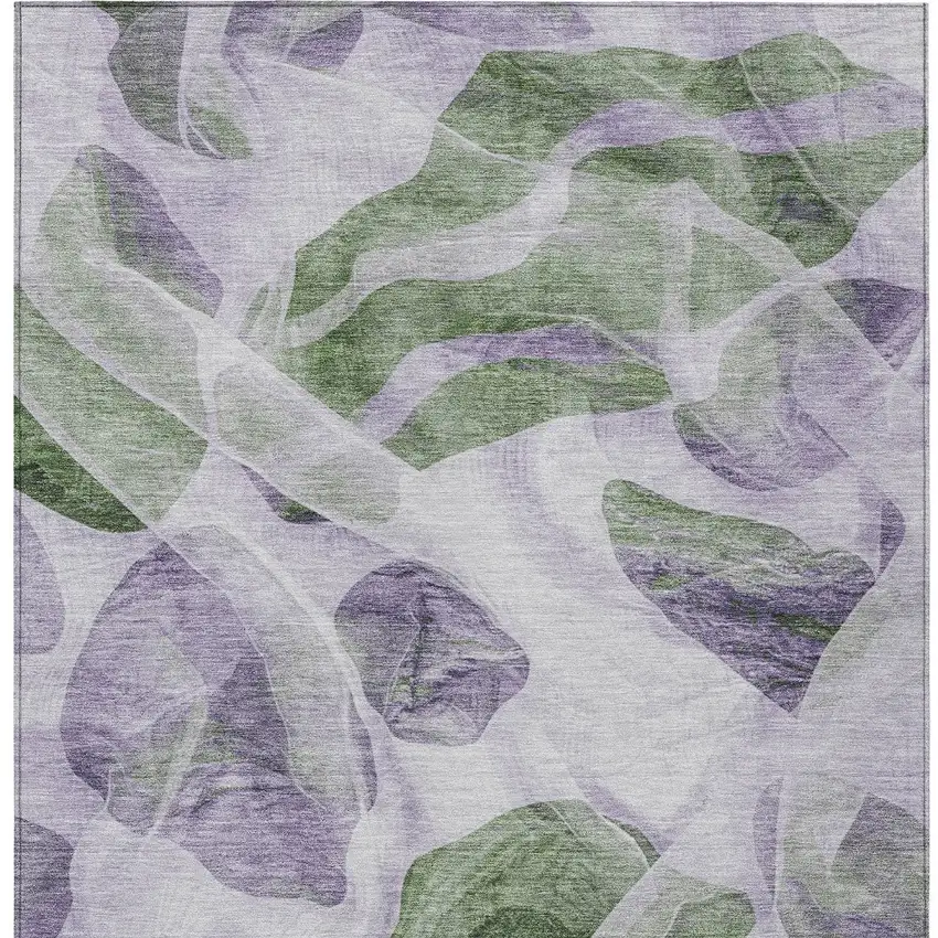 Lavender And Green Abstract Washable Indoor Outdoor Area Rug Photo 6