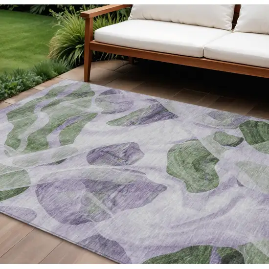Lavender And Green Abstract Washable Indoor Outdoor Area Rug Photo 2