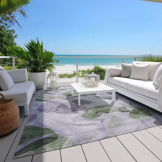 Lavender And Green Abstract Washable Indoor Outdoor Area Rug Photo 8