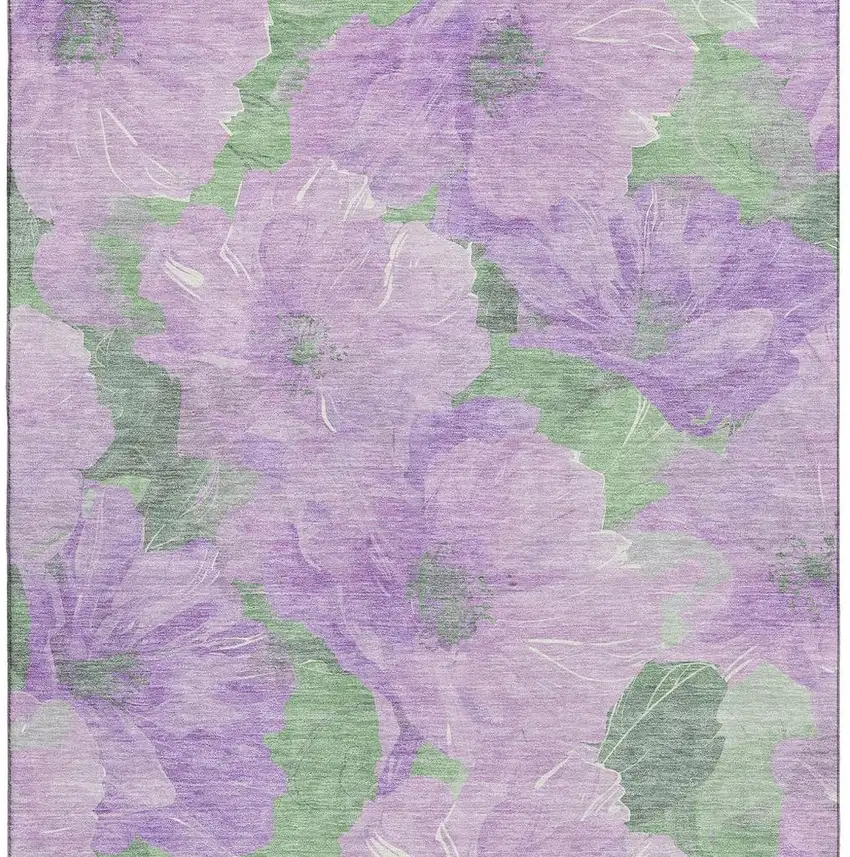Lavender And Green Floral Washable Area Rug With UV Protection Photo 2