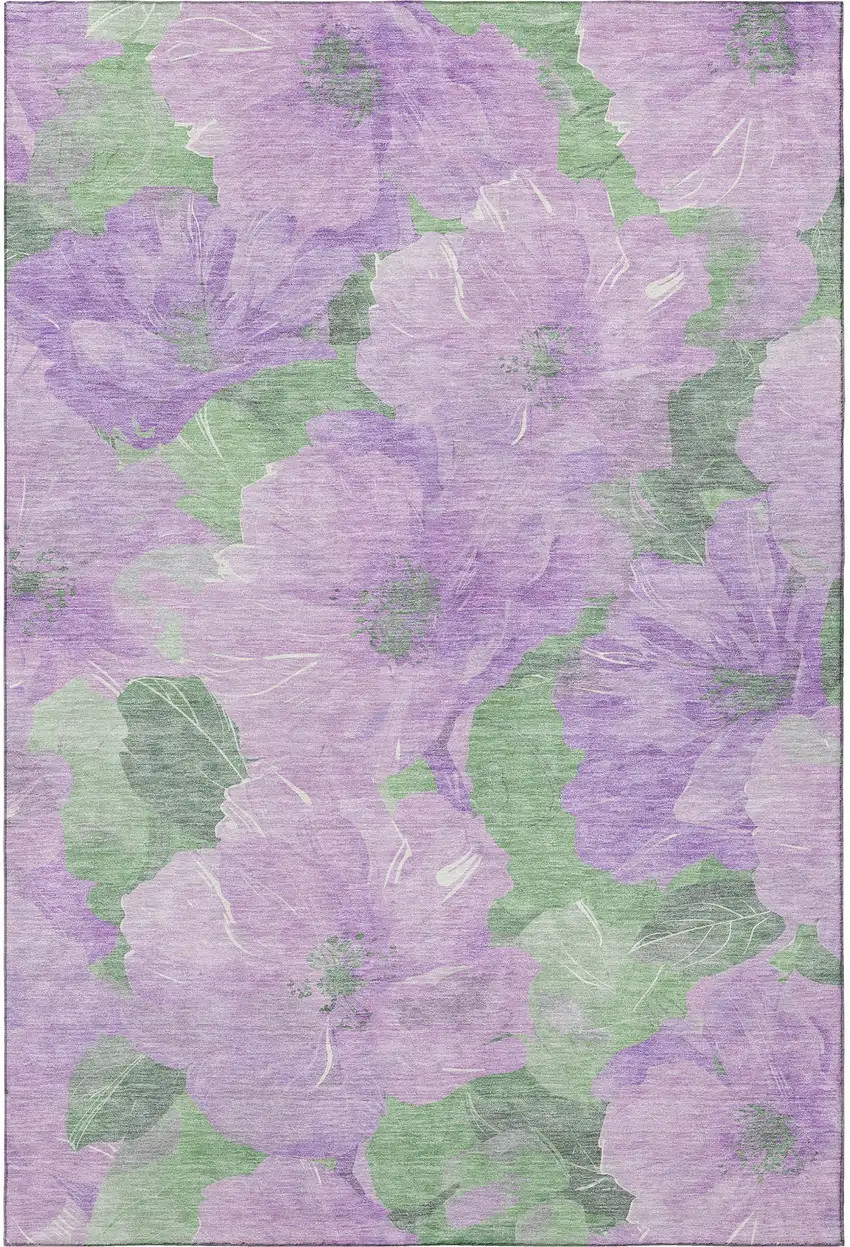 Lavender And Green Floral Washable Area Rug With UV Protection Photo 3
