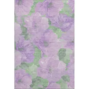 Photo of Lavender And Green Floral Washable Area Rug With UV Protection