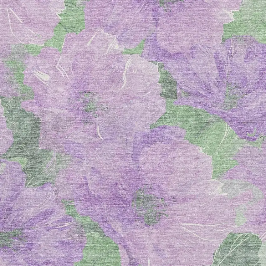 Lavender And Green Floral Washable Area Rug With UV Protection Photo 2