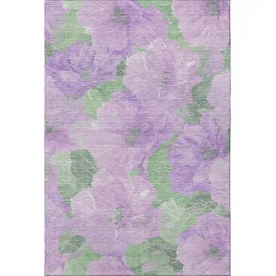 Lavender And Green Floral Washable Area Rug With UV Protection Photo 3